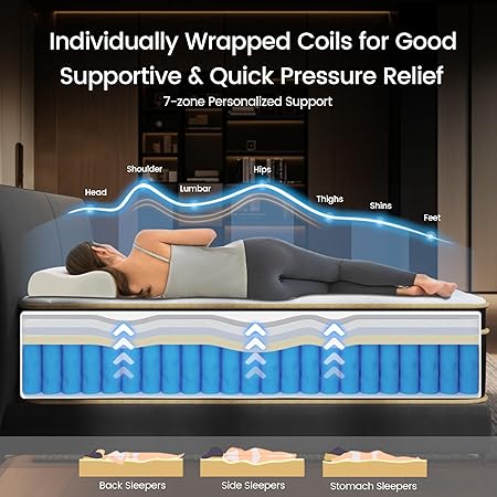 Mattress, Gel Memory Foam Hybrid Mattress in a Box, Full Size Bed for Pressure and Pain Relief, Medium Plush, Individual Pocketed Coils
